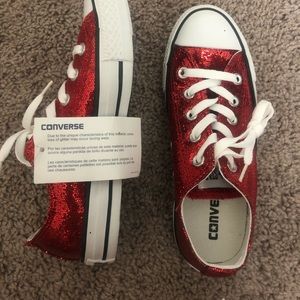 New with tags. Red glitter Converse All Star shoes